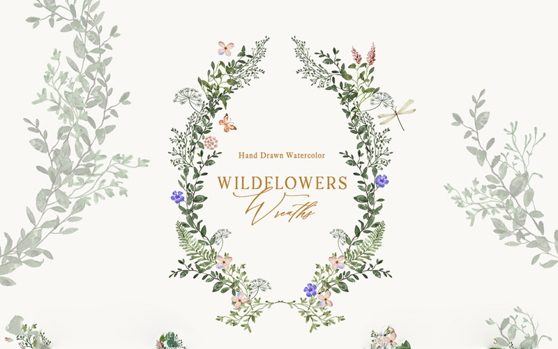 hand drawn watercolor wildflower wreaths