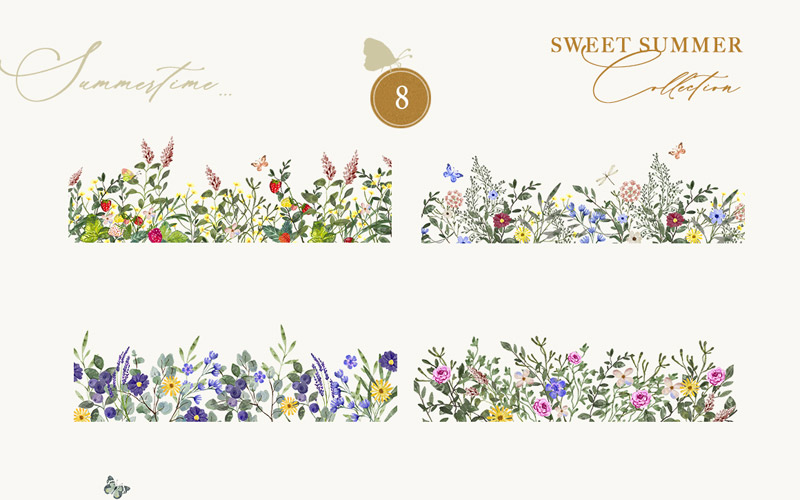 hand drawn watercolor flowers borders previews hand drawn watercolor flowers borders previews - graphic design illustrations