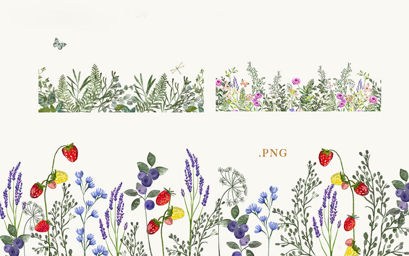 hand drawn watercolor flowers borders previews