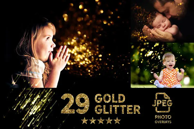 Gold Glitter Photo Overlays