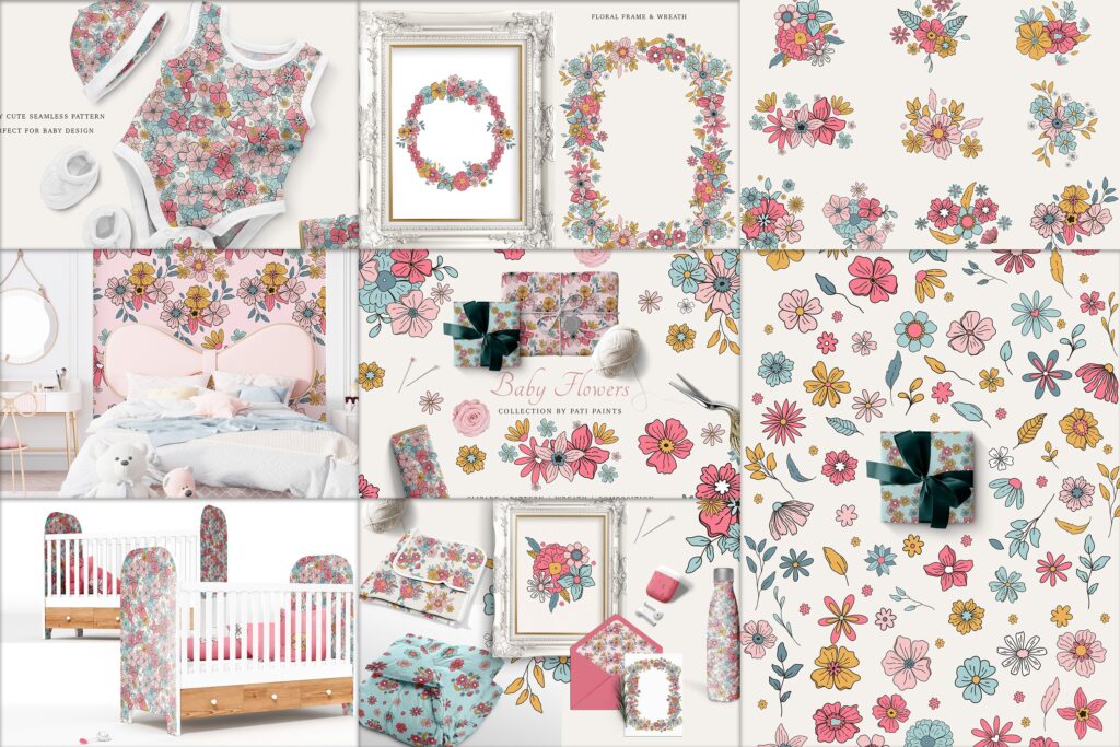 baby-flowers collection- floral wreaths, floral frames and seamless patterns baby-flowers collection- floral wreaths, floral frames and seamless patterns