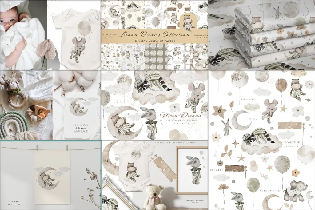 moon dreams digital designer papers moon dreams digital designer papers with cute illustrations
