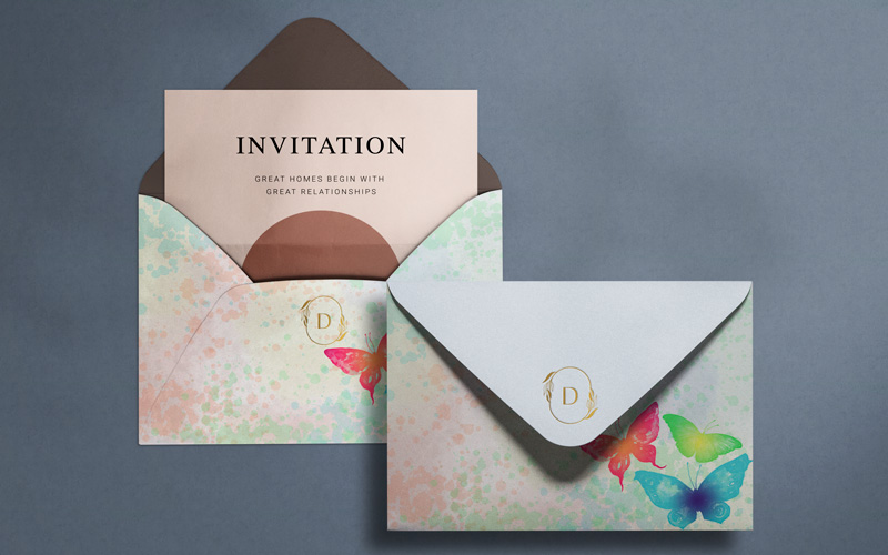 envelope with butterfly background
