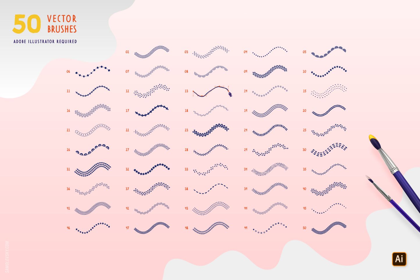 50 Vector brushes seamless patterns