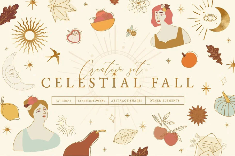 Celestial Fall Collage Cutouts