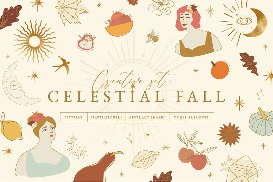 Celestial Fall Collage Cutouts preview Celestial Fall Collage Cutouts preview