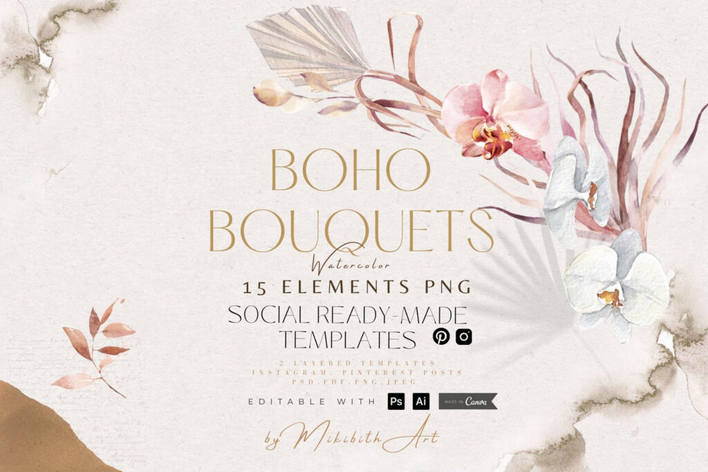 floral-illustration boho bouquets floral-illustration boho bouquets