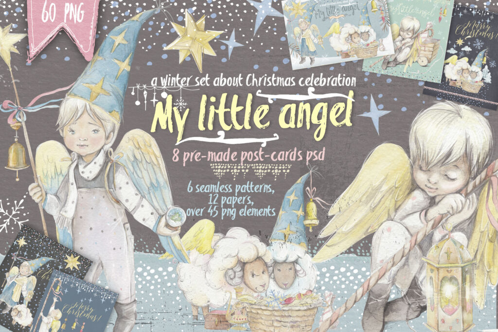 Little Angel pre made patterns, post cards and elements Little Angel pre made patterns, post cards and elements