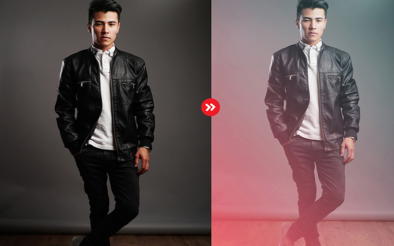 before and after preview of a man's image after applying a photoshop-action