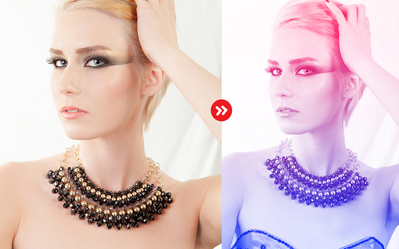 before and after preview of a woman's image after applying a photoshop-action