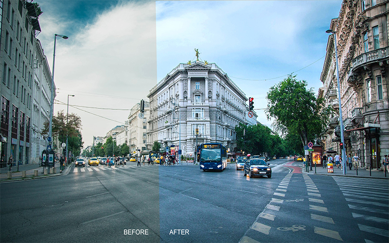 before and after preview of a street image