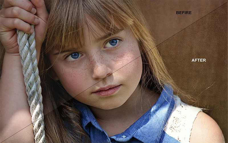 before and after preview of a little girl's image