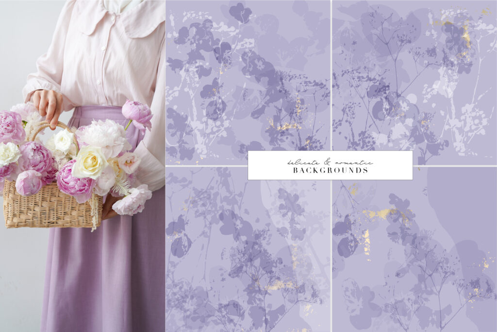A collage of the previews of the violet florals collection