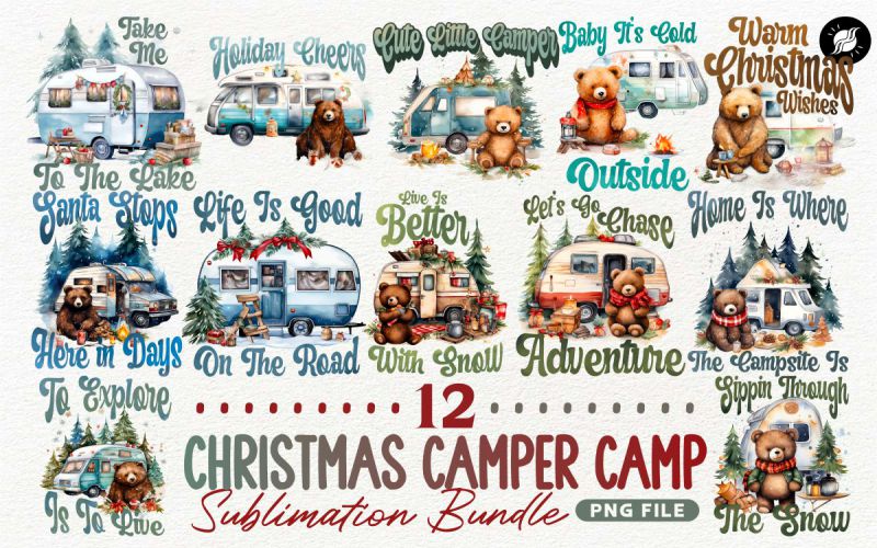 Christmas Camper Camp Sublimation Bundle PNG main cover