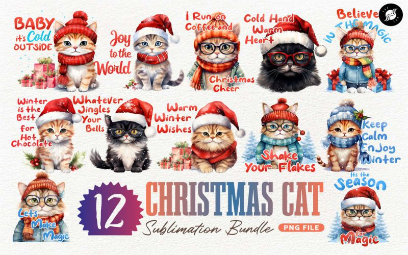 Christmas Cat PNG Sublimation Bundle main cover