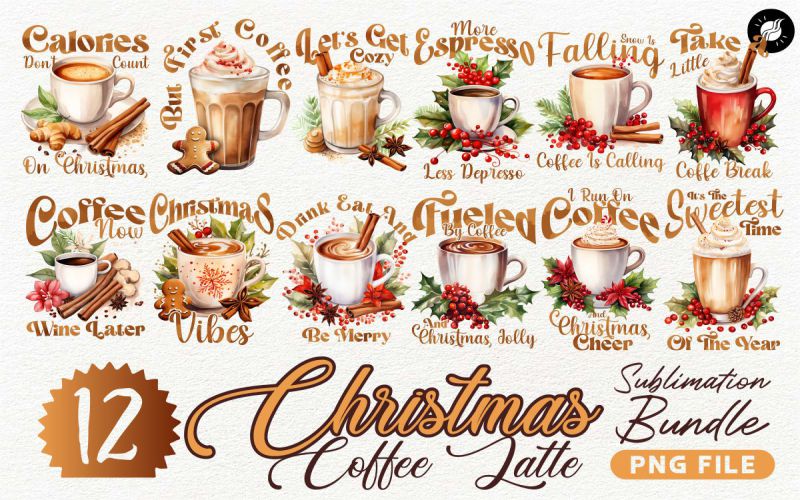 Christmas Coffee Latte Sublimation Bundle PNG main cover