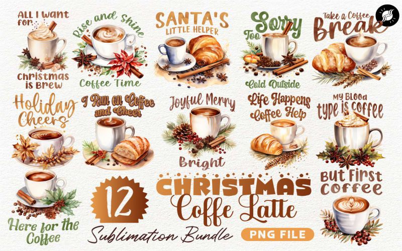 Christmas Coffee Latte V2 Sublimation Bundle PNG main cover
