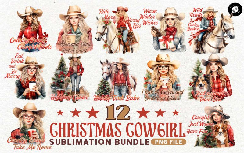 Christmas Cowgirl Sublimation Bundle PNG main cover