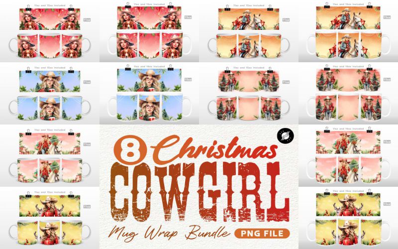 Christmas Cowgirl Mug Wrap Bundle PNG main cover