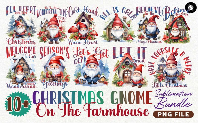 Christmas Gnomes PNG Sublimation Bundle main cover