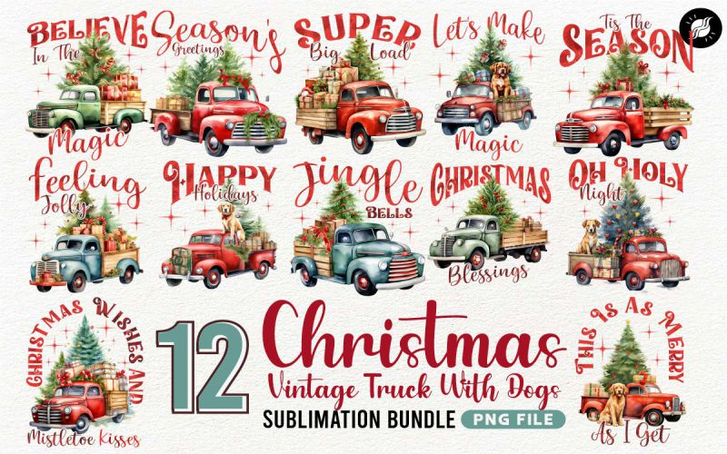 Christmas Vintage Truck PNG Sublimation Bundle main image