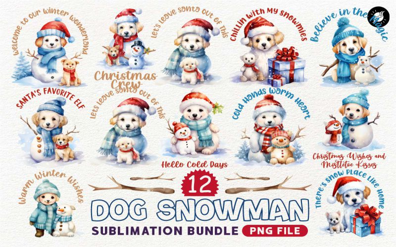Dog Snowman PNG Sublimation Bundle main cover