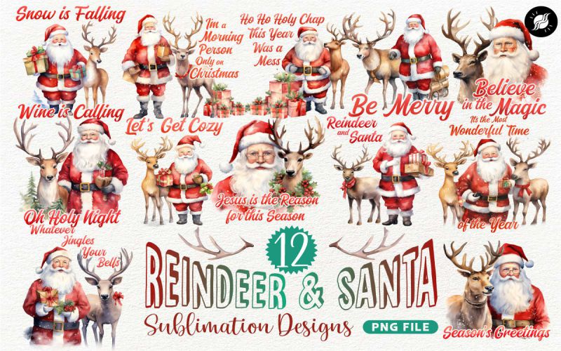 Reindeer And Santa PNG Sublimation Bundle main preview