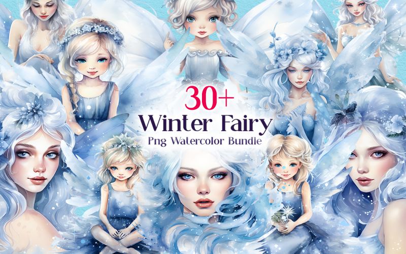 Winter Fairy PNG Watercolor Bundle main cover