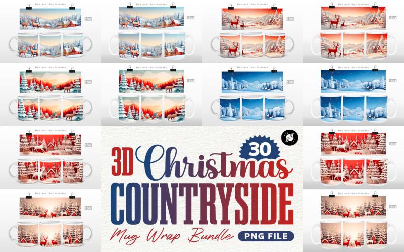 Countryside Christmas Mug Wrap Bundle PNG main cover