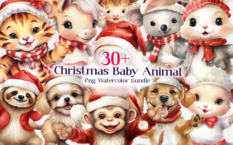 Christmas Dancing Baby Animals PNG Watercolor Bundle main cover