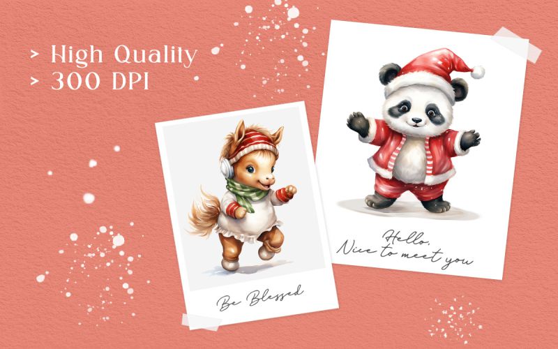 Christmas Dancing Baby Animals PNG Watercolor Bundle preview