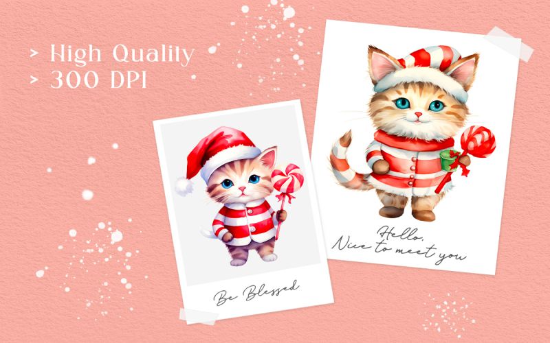 Cute Christmas Cat PNG Watercolor Bundle preview