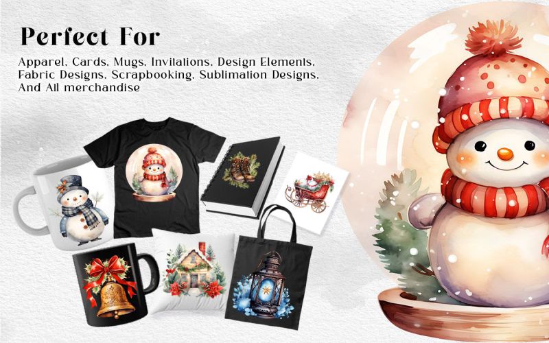 All Christmas PNG Watercolor Bundle product previews