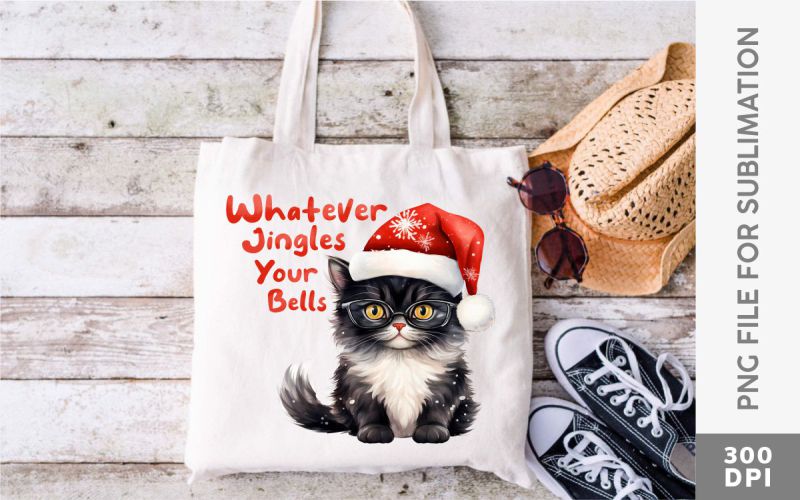 Christmas Cat PNG Sublimation Bundle preview on hand bag