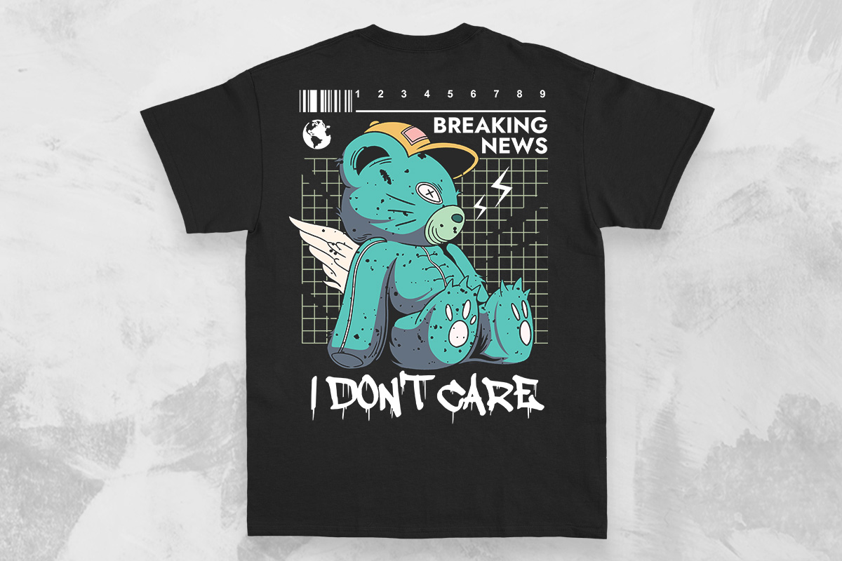 "i dont care" brutalism tee design mockup
