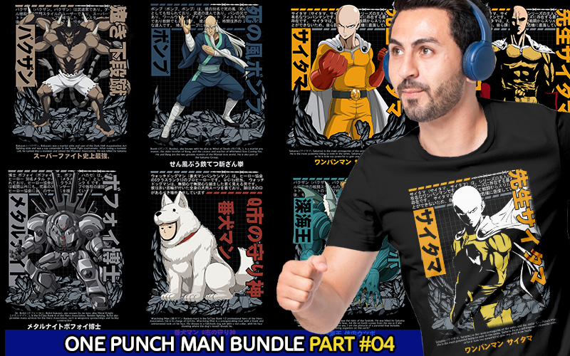 A collage of One Punch Man designs