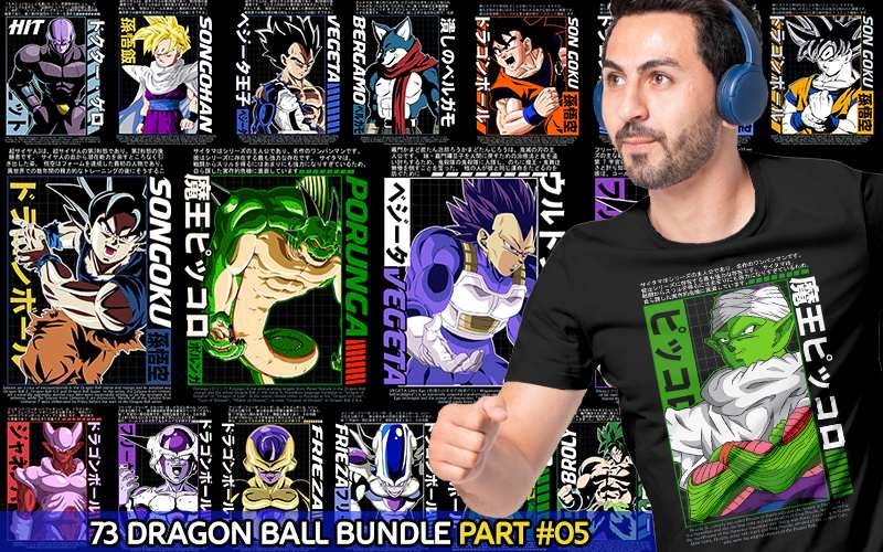 A collage of Dragon ball designs