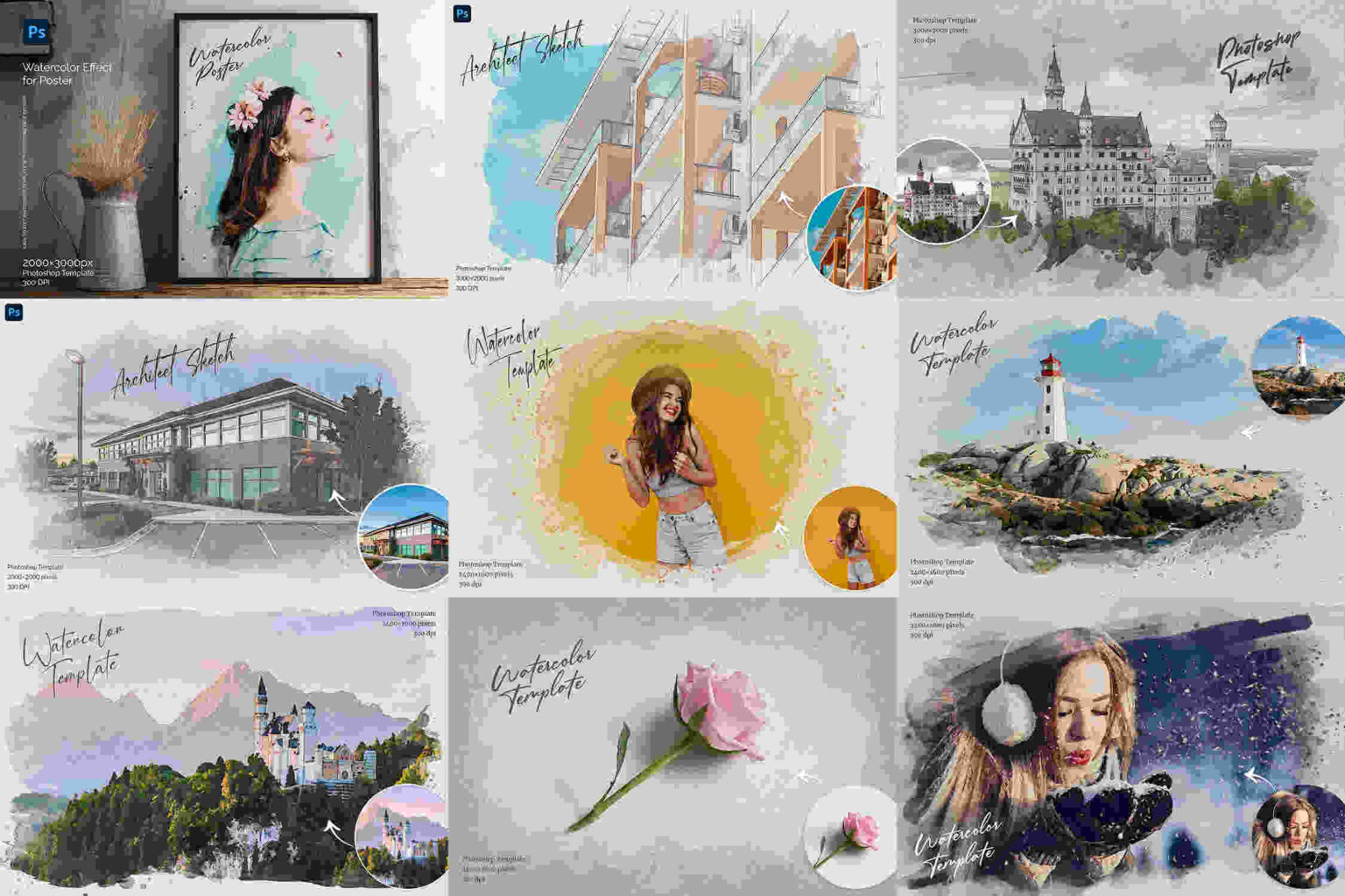 printable outline printable watercolor templates, psd photoshop download