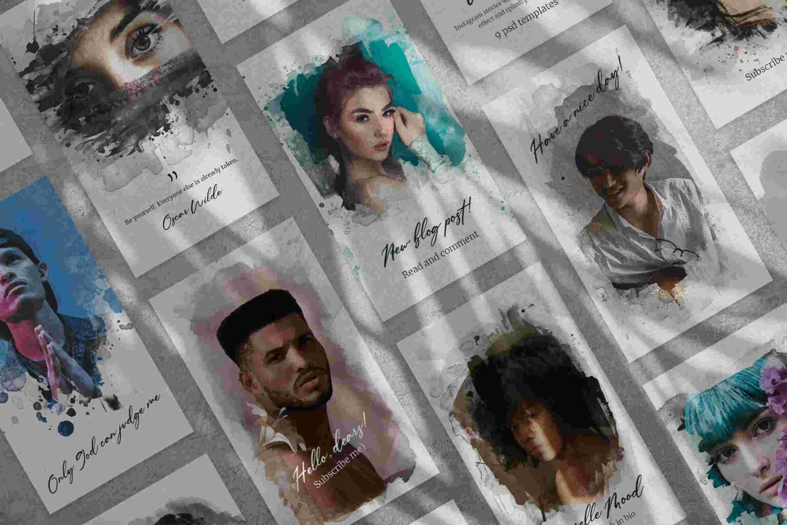 instagram template story, watercolor texture photoshop