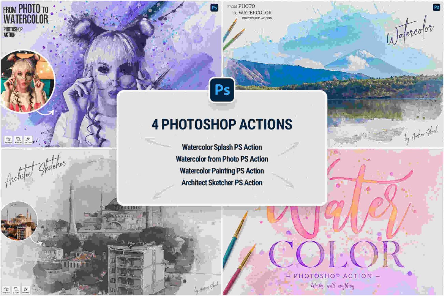 watercolor photoshop actions, watercolor effect photoshop