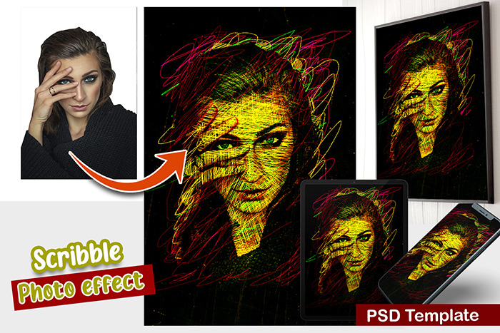 art scribbles photoshop action, scribble art photoshop action