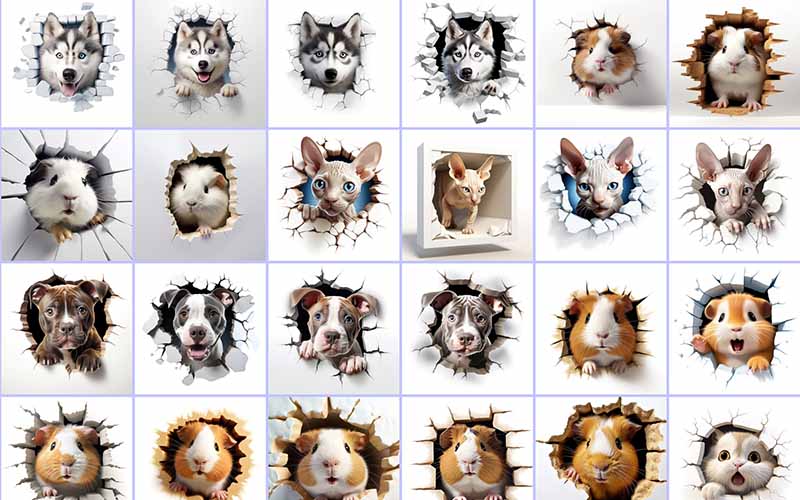 Collage of the animal images included in the bundle
