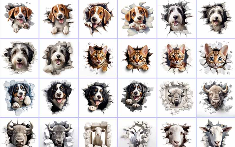 Preview of the cute animal image pngs included in the bundle