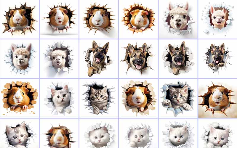 Preview of cute animal png images included in the bundle