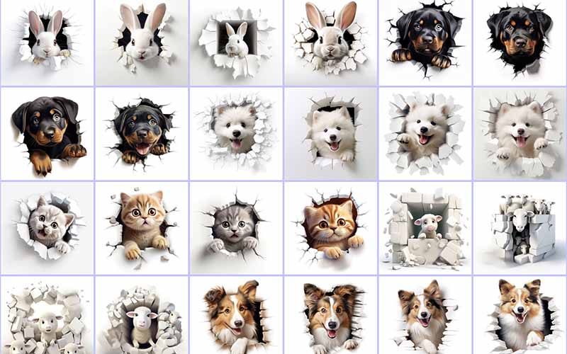 Collage of the high - res animal images included in the bundle