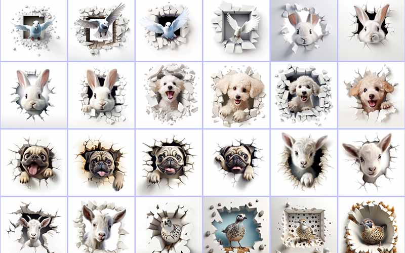 Collage of the animal pictures included in the bundle