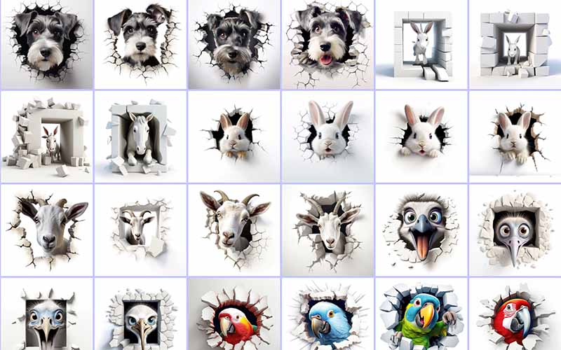 Collage of the high-quality animal pictures included in the bundle