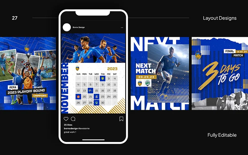 football Instagram Template - edit colors, insert photoand change the light effect.