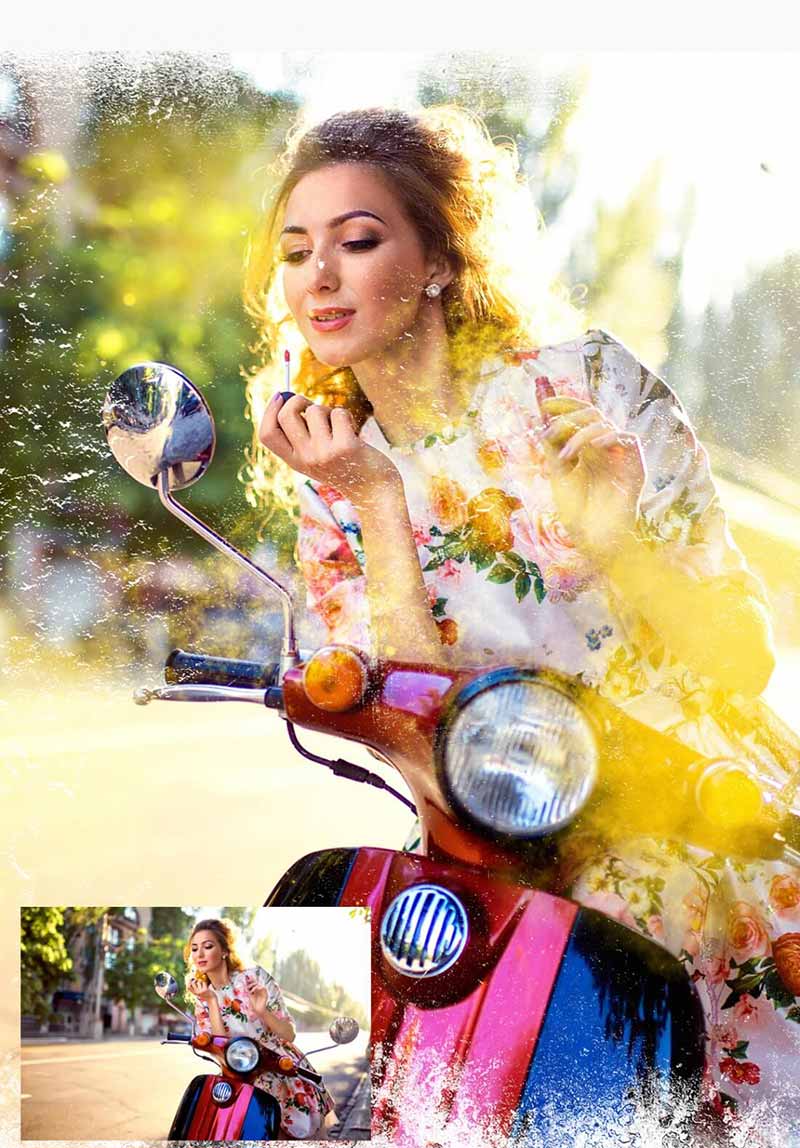 Photoshop Overlays image preview, girl with an activa