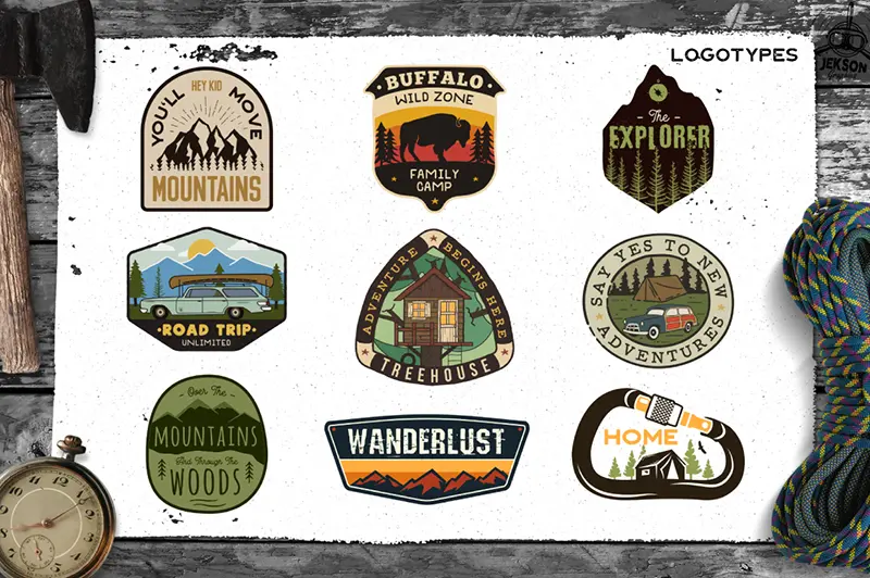 Retro camp badges and patches 